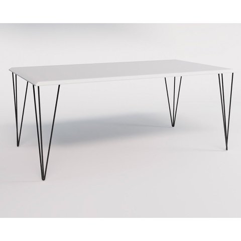 Mesa Eames Clips de Ferro Preto Tampo Retangular Branco 135x75