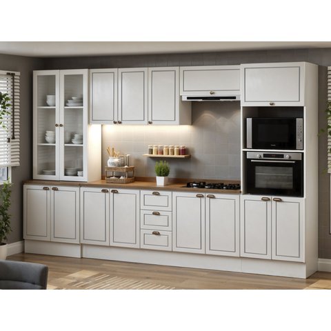Cozinha Completa com Tampo e Rodapé 12 Peças 350cm Friz Genialflex