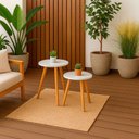 Ver imagem 2 de Kit 2 Mesas Cora de Canto Redondas Pé Palito Mdf Branco Mesa Lateral para Sala Quarto Escritório