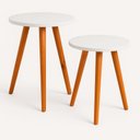 Ver imagem 1 de Kit 2 Mesas Cora de Canto Redondas Pé Palito Mdf Branco Mesa Lateral para Sala Quarto Escritório