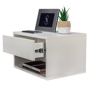 Mesa de Cabeceira Criado Branco 40cm Estilo Suspensa Com Gaveta Superior  e Nicho Para Quarto