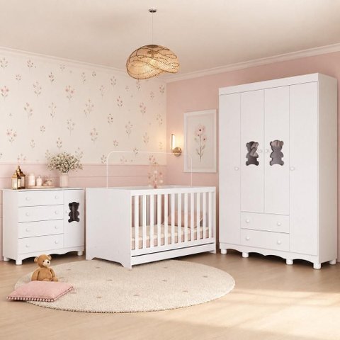 Conjunto de Quarto Flor 5 Portas 6 Gavetas MDP 122cm Branco