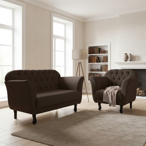 Kit Namoradeira + 1 Poltrona Decorativa Dália Bouclé Marrom