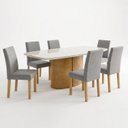 Ver imagem 3 de Conjunto Sala de Jantar 6 Lugares Retangular Tampo Vidro MDF 180x90cm Mesa Diana e Cadeiras Espanha