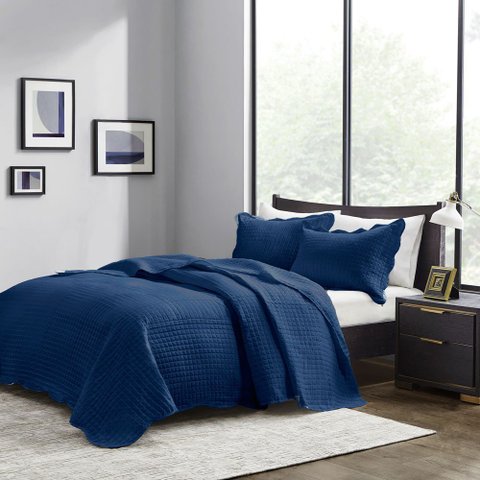 Kit Colcha Milão Corttex King 3 peças 150 Fios Color Art Geométricos Azul