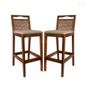 Ver imagem 1 de Kit 2 Banquetas para Bancada Alta de Madeira Estofada Valência Rattan Castanho Linho Bege Ccs