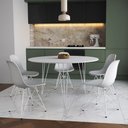 Ver imagem 1 de Mesa Jantar Redonda 110cm Branca Clips 3 Pés com 5 Cadeiras Eames Eiffel Brancas Ferro Branco