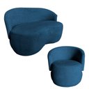 Ver imagem 1 de Kit Namoradeira + Poltrona Decorativa Beatriz Orgânica Bouclé Azul Marinho