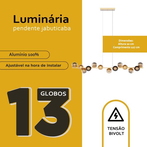 Lustre Pendente de Teto Modelo Jabuticaba 13 Globos Vidros - Bivolt - Dourado/fume - 3