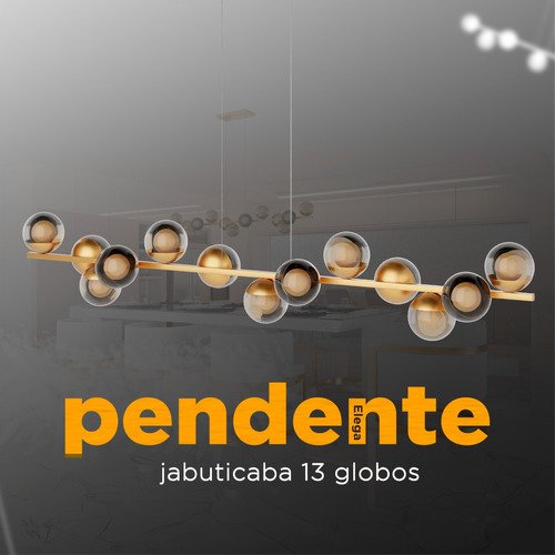 Lustre Pendente de Teto Modelo Jabuticaba 13 Globos Vidros - Bivolt - Dourado/fume - 2