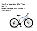 Ver imagem 4 de Bicicleta Mountain Bike Velox Aro 29 Freio Disco 21v Ello Cor:branco/ Azul