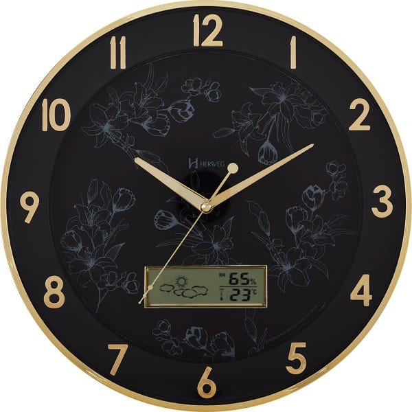 Relógio De Parede 35cm Termômetro Higrômetro Herweg 6820 - 2