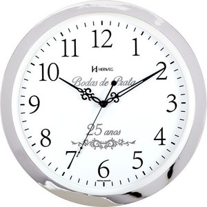 Relógio Parede 35cm Cromado Bodas De Prata Herweg 6816