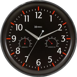 Relógio Parede 35cm Preto Termômetro Higrômetro Herweg 6812
