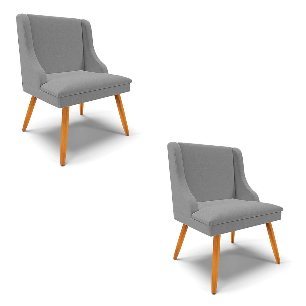 Kit 2 Cadeiras Poltronas Decorativa Liz Linho - - Cinza A26 - 1