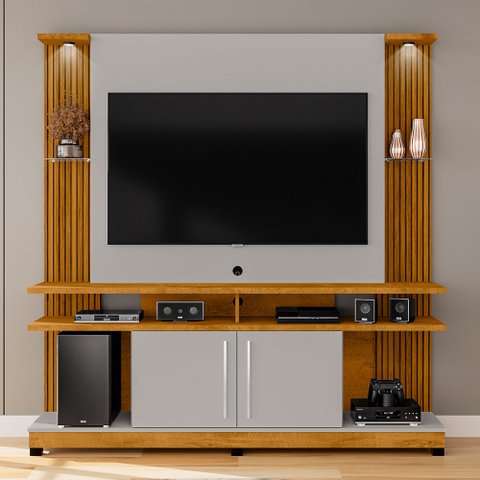 Estante para Tv até 60 Polegadas York com Led 2 Portas Ripado Naturalle/off-white- Móveis Bechara