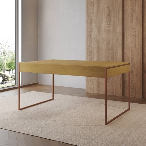 Mesa Industrial de Jantar Canela 137x90cm Retangular Filadélfia Base Ferro Cobre