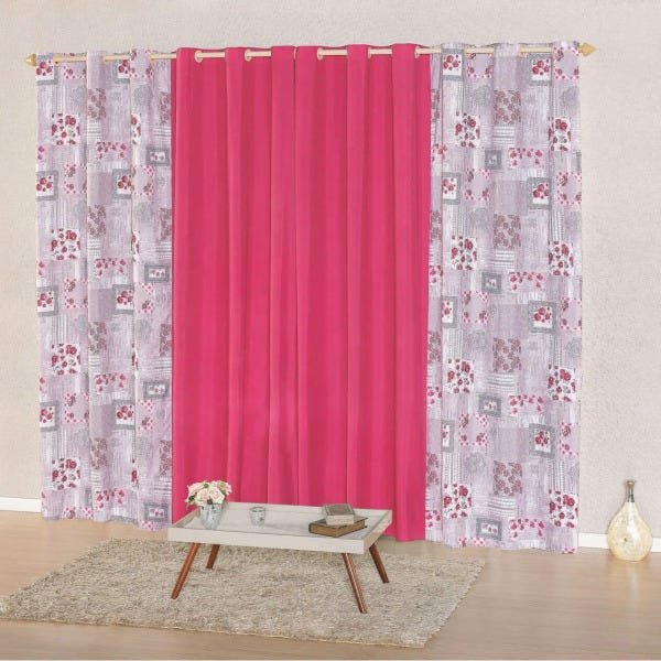 Cortina Naturale para Varão Simples 02 Metros - Rose com Cinza - 1