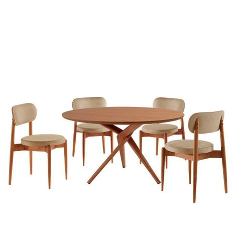 Sala de Jantar Mesa Ballare 120cm Tampo Redondo 4 Cadeiras Turim/imbuia Nat/cinam. Imbuia