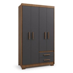 Guarda Roupa Roupeiro Solteiro 4 Portas 2 Gavetas Marrom com Preto Armário para Quarto Multiuso Pry - 1