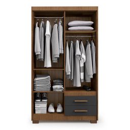 Guarda Roupa Roupeiro Solteiro 4 Portas 2 Gavetas Marrom com Preto Armário para Quarto Multiuso Pry - 2