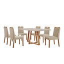 Ver imagem 1 de Conjunto Sala de Jantar Mesa Florença 180x90cm Off White com 6 Cadeiras Dallas Linho Bege