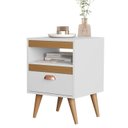 Ver imagem 2 de Mesa Lateral Sal com Gaveta e Nicho Puxador Concha Design Compacto Branco/cedro