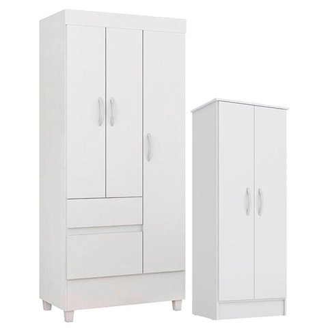 Guarda Roupa Infantil Wind e Armário Multiuso Viena Branco Brilho - Demóbile