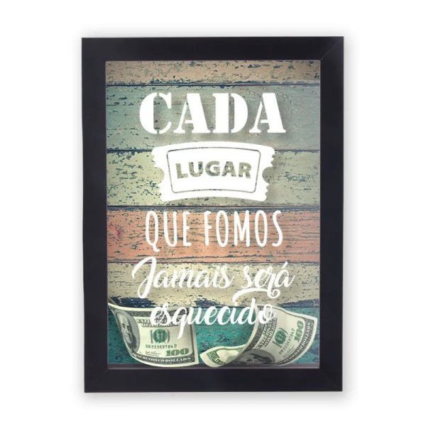 Quadro Cofre Cada Lugar Que Fomos Jamais Será Esquecido - Moldura Preta - 1
