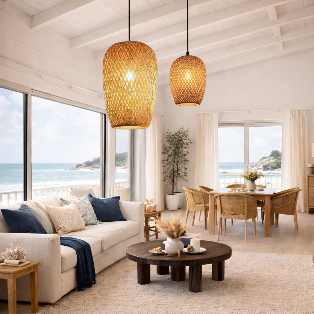 Kit 2 Luminárias Teto 37cm 28cm Bambu Natural Artesanal Lustre Pendente Gimpo Kb2 - 10