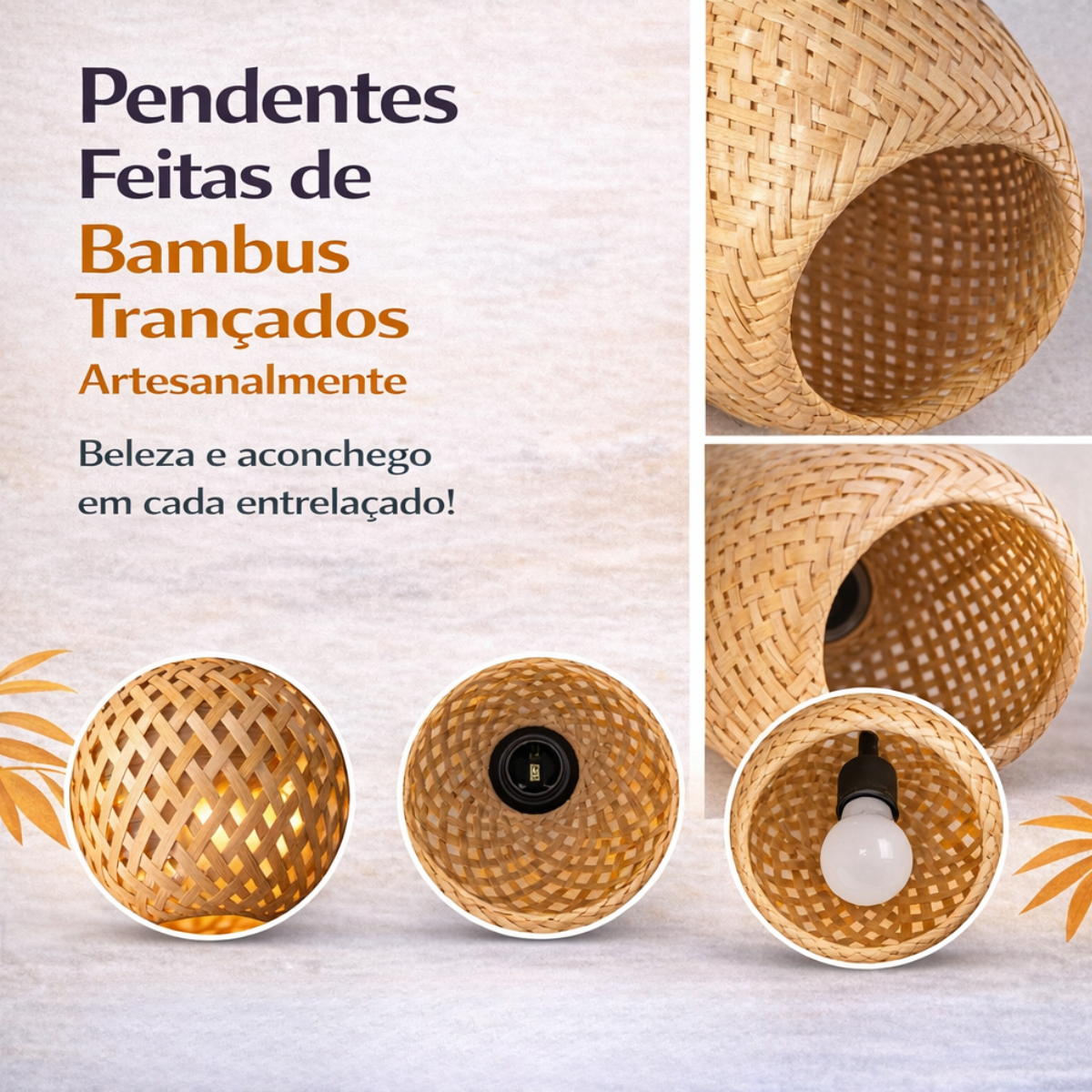 Ver imagem 6 de Kit 2 Luminárias Teto 37cm 28cm Bambu Natural Artesanal Lustre Pendente Gimpo Kb2