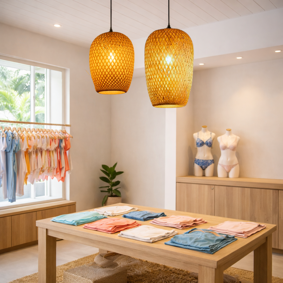 Kit 2 Luminárias Teto 37cm 28cm Bambu Natural Artesanal Lustre Pendente Gimpo Kb2 - 11