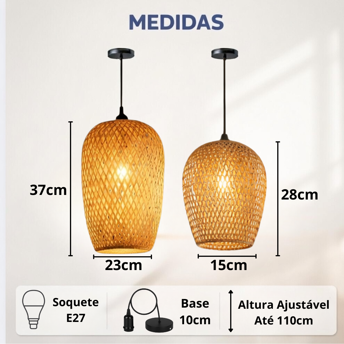 Ver imagem 7 de Kit 2 Luminárias Teto 37cm 28cm Bambu Natural Artesanal Lustre Pendente Gimpo Kb2