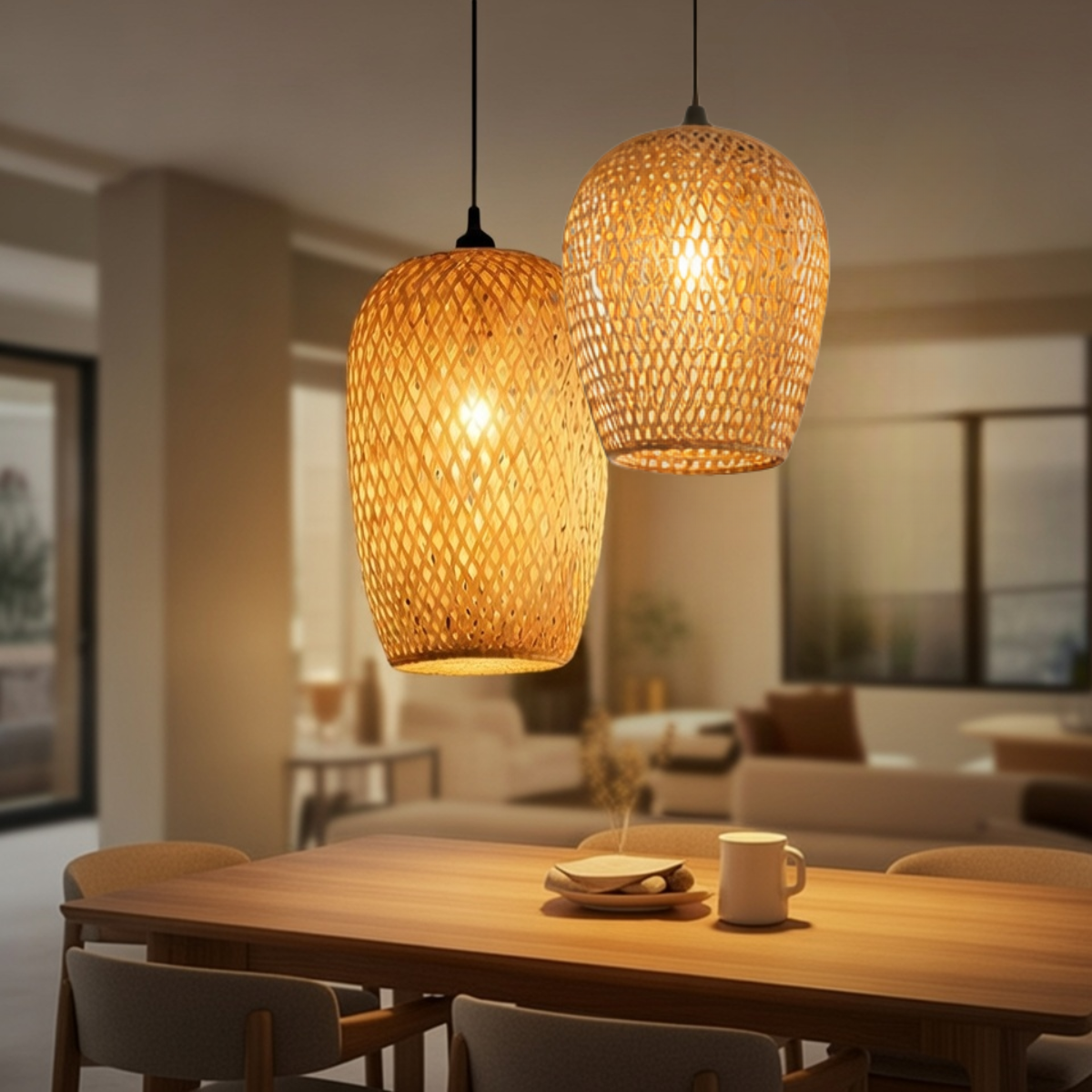 Kit 2 Luminárias Teto 37cm 28cm Bambu Natural Artesanal Lustre Pendente Gimpo Kb2 - 9
