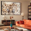 Ver imagem 1 de Quadro Decorativo Florido Família Leão e Leoa com Filhote Sala Quarto Casa Escritório