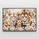 Ver imagem 3 de Quadro Decorativo Florido Família Leão e Leoa com Filhote Sala Quarto Casa Escritório