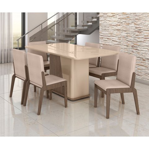 Conjunto Mesa com 6 Cadeiras Harmonia Marrom/Carvalho/Fendi