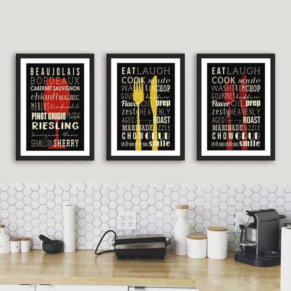 Kit de Quadros Decorativos Frases Para Cozinha Gourmet - A2-594X420mm - Clean 2cm-Preta - 1