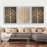 Kit com 03 Quadros Arte 3D Folhas de Ouro - Clean Box 2x3-Branca - 1