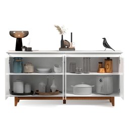 Balcão Buffet Flow 4 Portas Pés Madeira Maciça 163cm Ej Móveis - 4
