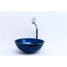 Cuba Vidro Redonda 35cm + Torneira Link Quadrada + Válvula - Azul Escuro - 1