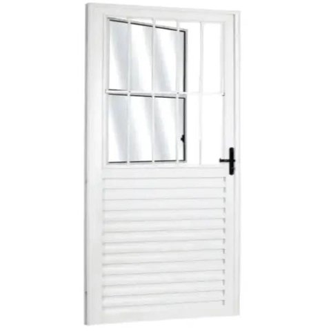 Porta de Alumínio Branco Social com Postigo 210 x 80 Linha 25 Esquerda