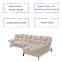 Ver imagem 4 de Sofá de Canto com Chaise Luxor Tecido Veludo Luxor Bege