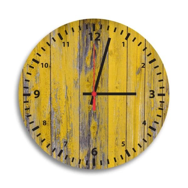 Relógio de Parede Decorativo Madeira Amarelo Pátina - 2