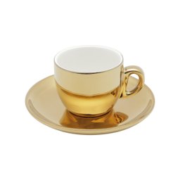 Cj 6 Xícaras P/café C/pires de Porcelana Versa Branco/dourada 90ml e Suporte Wolff - 4