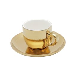Cj 6 Xícaras P/café C/pires de Porcelana Versa Branco/dourada 90ml e Suporte Wolff - 3