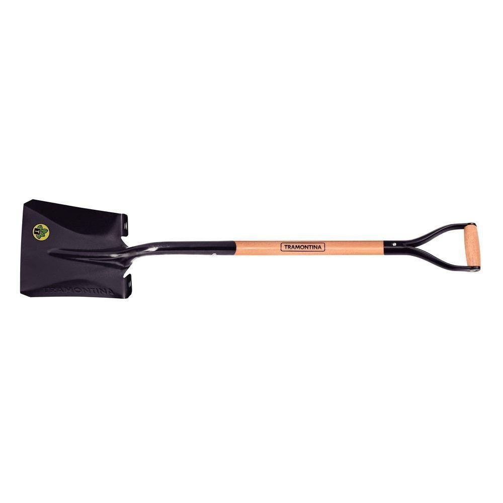 Pá Quadrada 417/20 em Aço com Cabo de Madeira 74 Cm com Empunhadura Metálica Ergonômica