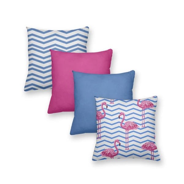 Kit 4 Almofadas Decorativas Flamingo e Chevron - 1