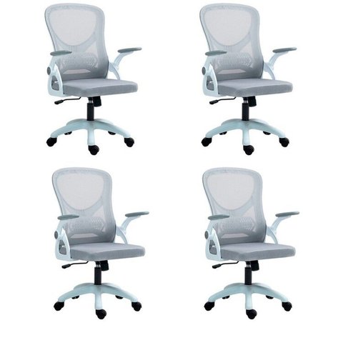Kit com 4 Cadeira Escritório Diretor Office Columbus com Tela Mesh Cinza Rivatti