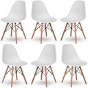 Ver imagem 1 de Conjunto com 6 Cadeiras Eiffel Brancas – Design Moderno com Base de Madeira Pé Palito